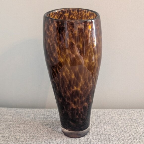 Other - Brown/Amber Spotted Leopard/Tortoiseshell Pattern 9.5" Tapered Glass Vase